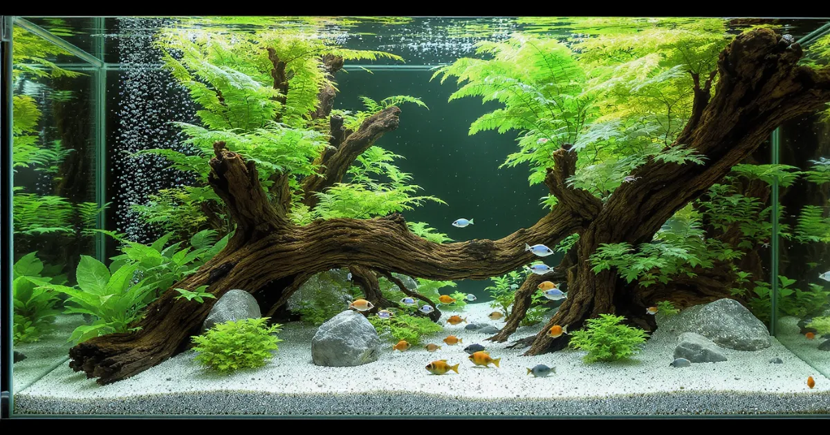 Corydoras pygmaeus dan panda berenang di substrate aquascape planted tank